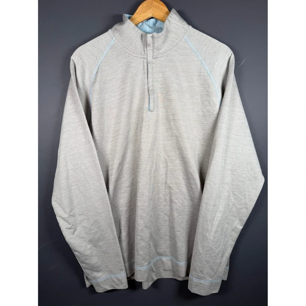 Johnnie-O Mens Large Gray Natural Performance Quarter Zip Pullover
